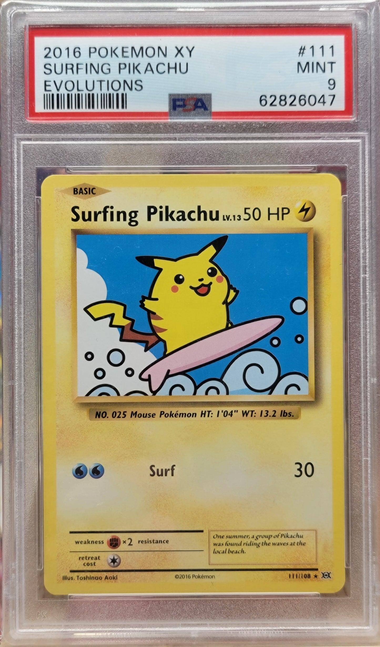 2016 XY Evolutions - Surfing Pikachu #111 PSA 9