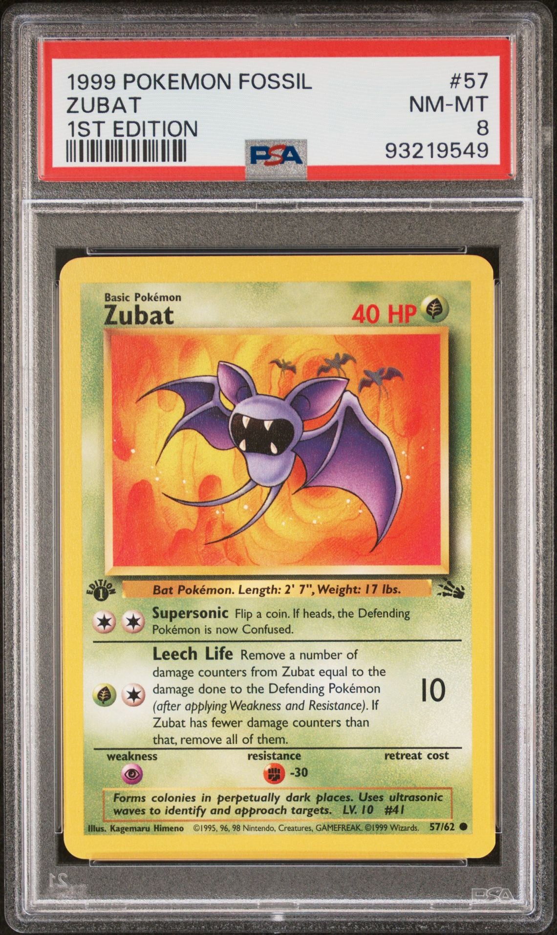 1999 Fossil - Zubat #57 1st Edition PSA 8