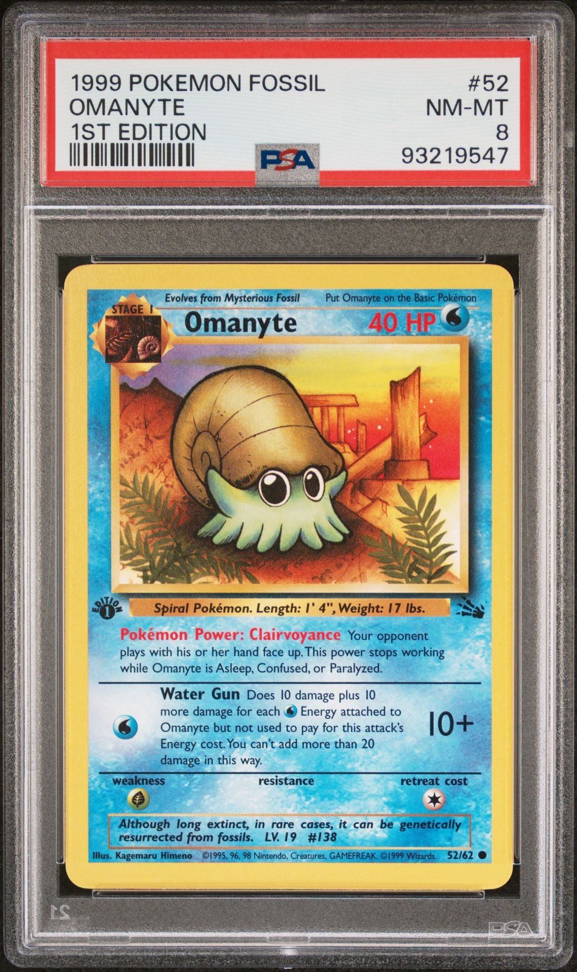 1999 Fossil -Omanyte #52 1st Edition PSA 8