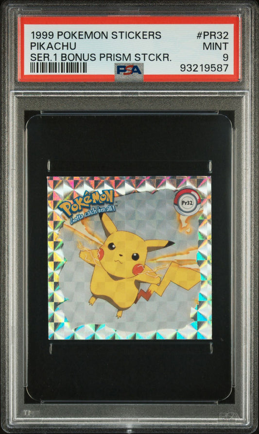 1999 POKEMON STICKERS SERIES 1 BONUS PRISM STICKERS PR32 PIKACHU PSA 9